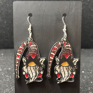 Black & Red Christmas Gnome Earrings | Silver Tone Accents 🎄✨